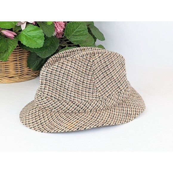 Vintage 1960s Wool Tweed Brown Trilby Hat Sz Small Tweed Fedora Cap Walking Hat - Picture 6 of 8
